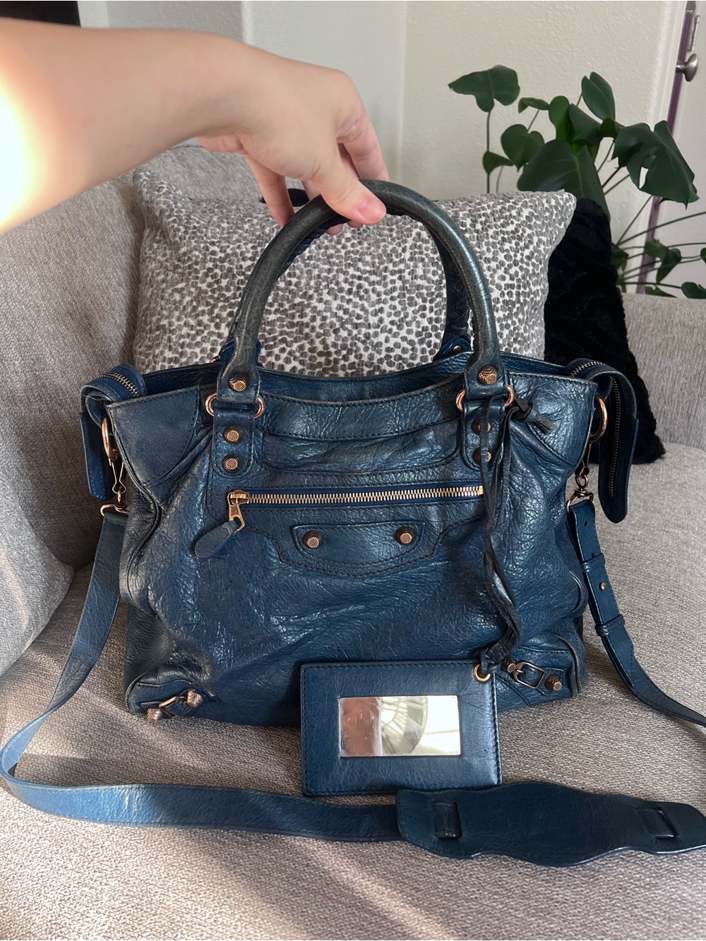 Balenciaga Vintage Le City Velo Navy Blue Leather Satchel Bag - Picture 12 of 13